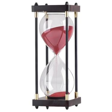 Imagem de Ampulheta de areia vermelha de 60 minutos, grande temporizador de areia, vidro com moldura de metal preto, decoração elegante para escritório de estudo em casa