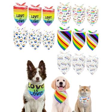 Imagem de PET SHOW Pacote com 15 bandanas para cães do mês do orgulho, 3 tamanhos, grande, médio, pequeno, arco-íris, cachecóis, filhotes, babadores, lenços, gatos, animais de estimação, meninas, meninos