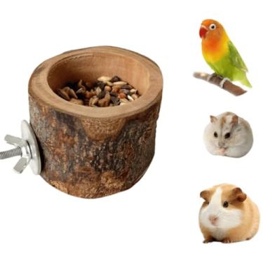 Imagem de Alimentador de madeira para pássaros, tigela de alimentação de madeira de maçã natural para pequenos animais, prato de comida para porquinho-da-índia, chinchila, papagaios, acessórios de gaiola (1)