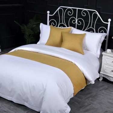 Imagem de Cachecol de corredor de cama de hotel simples cor sólida decoração respirável moderno protetor de cama de quarto sem desbotamento toalha de cama para cama de casal queen size - amarelo 1 peça fronha