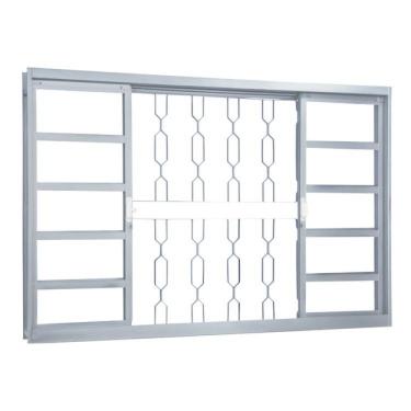 Imagem de Janela de Correr Aço 4 Folhas com Grade Elo Mgm Minas Sul 100cmx150cm Vidro Mini Boreal Branco