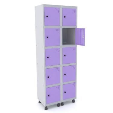 Imagem de Armario Roupeiro 10 Portas Aço Grp 502/10 Pandin Móveis Cinza/lilás