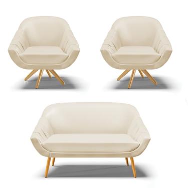 Imagem de Kit 01 Namoradeira 02 Lugares E 02 Poltronas Giratória Giovana Corino Bege