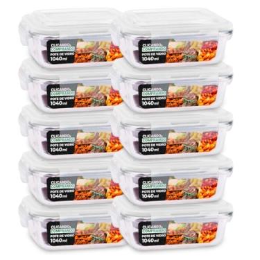 Imagem de KIT 10 Potes de Vidro Retangular com Tampa Hermética 1040ml Cor: Transparente