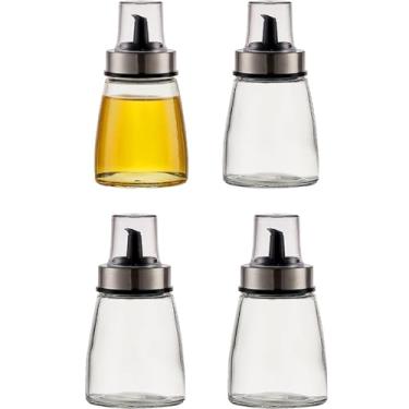 Imagem de QuZCarious Pacote com 4 garrafas herméticas de 180 ml/170.1 g, conjunto de galheteiro de óleo e vinagre para cozinha e churrasco, decantador para cozinhar vinho/molho de soja/vinagre, bico à prova de