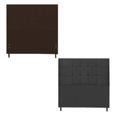 Imagem de Kit Cabeceira Barcelona Estofada Casal 144Cm Preto Botão Tecido + Cabeceira Barcelona Solteiro 94Cm Marrom 