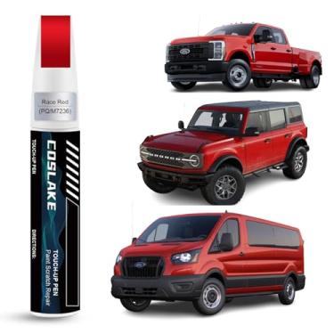 Imagem de COSLAKE Tinta de retoque de carro (Race Red(PQ/M7236)) para Ford, kit de reparo de arranhões de pintura de carro, solução rápida e fácil de reparar, caneta removedor de arranhões com 2