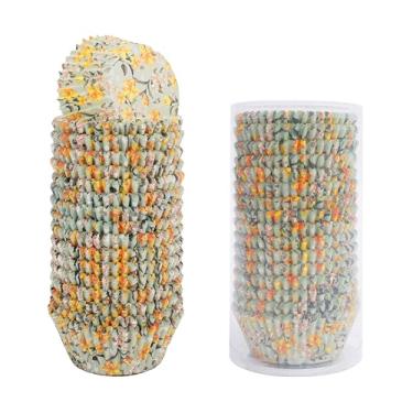 Imagem de SKIDEC Forros de cupcake padrão floral, 400 unidades, papel para assar, embalagens descartáveis de grau alimentício, verde