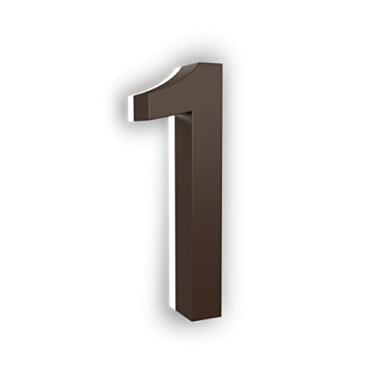 Imagem de LN LUMANUMBERS Número de endereço flutuante com LED retroiluminado ABS-Polymer de 12,7 cm, visual moderno em alta escala, números de casa iluminados, 1, bronze, números de endereço iluminados