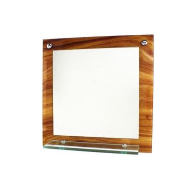 Imagem de Espelho Banheiro Com Prateleira 40Cm X 40Cm Madeira Nogueira