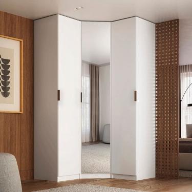 Imagem de Módulo Guarda-roupa de Canto Obliquo Espelho 3 Portas Mdf Clean Altezza Branco