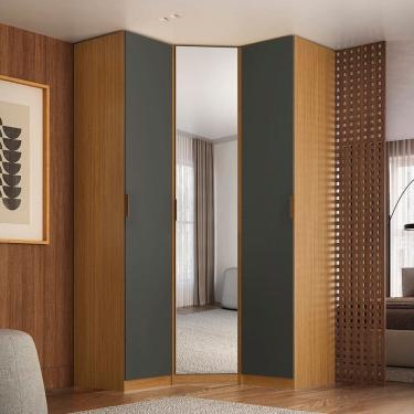 Imagem de Módulo Guarda-roupa de Canto Obliquo Espelho 3 Portas Mdf Clean Altezza Freijó/Titânio