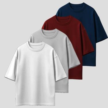 Imagem de Kit 4 Camiseta Oversized Blusão Gola Alta Tecido Grosso Malhão Premium