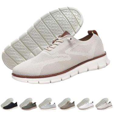 Imagem de Tênis masculino Breeze Oxfords, malha respirável, sapatos casuais de negócios, tênis leve para caminhada, Bege, 46