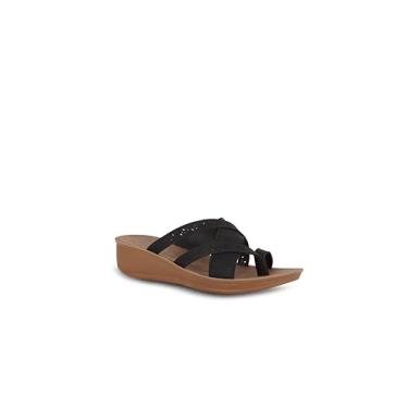 Imagem de Harborsides Sandália feminina Kindra Wedge – Confortável plataforma aberta com palmilha acolchoada, tamanhos de largura média 6-10, Preto, 40