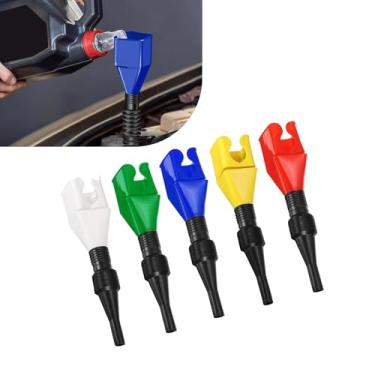 Imagem de MOXRUQ Funis de óleo de 5 peças, funil de óleo flexível sem alça para uso automotivo, funis de gasolina para carros, barcos, conservas e garrafas (multicoloridas)