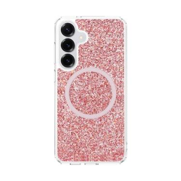 Imagem de QOVOC Capa transparente com glitter para Samsung Galaxy S24 Plus, compatível com carregamento sem fio, capa protetora magnética para celular Galaxy S24+, glitter vermelho, aquário