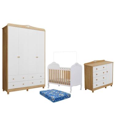 Imagem de Dormitório Infantil Elô Guarda Roupa, Cômoda e Berço com Colchão Baby Physical - Móveis Peroba