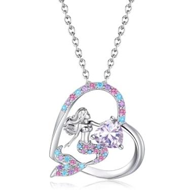 Imagem de BAOWING Colar de pedra do mês de nascimento de sereia para meninas, coração, cauda de sereia, miçangas, presente de aniversário para adolescentes, crianças, meninas, filha, neta, sobrinha, Aço