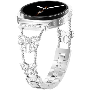 Imagem de Surace Compatível com Samsung Galaxy Watch 8 de 40 mm e 44 mm/Galaxy Watch 8 Classic de 46 mm, pulseira de metal elegante com laço de diamante e strass para Galaxy Watch8
