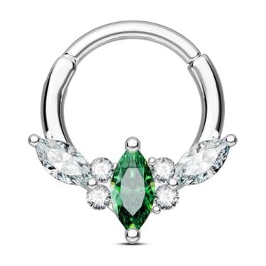 Imagem de OUFER Daith Piercing Joia Verde CZ Septo Anéis 16G, Aço Cirúrgico 316L Septo Piercing, Segmento Articulado Daith Helix Cartilagem Brincos Para Mulheres Homens 8 MM