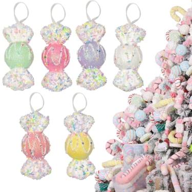 Imagem de LANGXUN 6 peças de decoração de árvore de Natal Candy Land 2025, decoração de festa, bengala de doces pendurada, enfeites de Natal (doces de 14,7 cm)