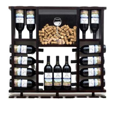 Imagem de Adega De Madeira Maciça 15 Garrafas Taças - Nogueira