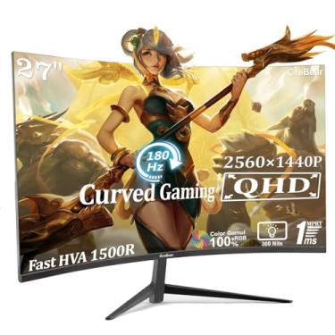 Imagem de GreBear Monitor Curvo De 27" 1440P 180Hz 2K, Profissional Ips Para Jogos Pc Qhd 2560X1440P, Tela Computador Escritório Doméstico, Hdmi, Dp, Adaptivesync, 1500R, Inclinação Ajustável, Alto-Falante In