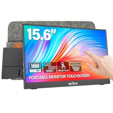 Imagem de InnoView Monitor portátil com tela sensível ao toque de 15,6 polegadas, 1080p, 10 pontos, portátil, com capa protetora e suporte integrado, monitores 1200:1 HDMI USB C para viagem para laptop, PC, Mac
