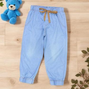 Imagem de Calça Jogger Infantil Jeans Azul Claro Com Detalhe Caramelo - Era Uma 