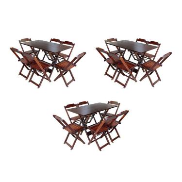 Imagem de Kit 3 Conjuntos De Mesa Dobravel Com 6 Cadeiras De Madeira 120X70 Para Restaurante E Bar - Imbuia