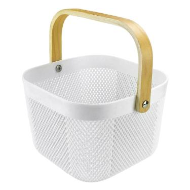 Imagem de Cesto Quadrado Multiuso Com Alça De Madeira 20X20Cm 7021