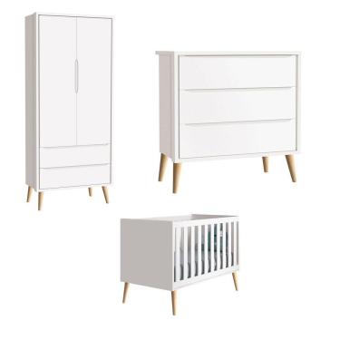 Imagem de Jogo De Quarto Para Bebê Completo 2 Portas Théo New Branco Fosco Com Natural - Reller