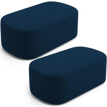 Imagem de Kit 02 Puffs Decorativos Orgânicos Para Living Quarto 100cm Doha W01 Suede Azul Marinho - Lyam Decor