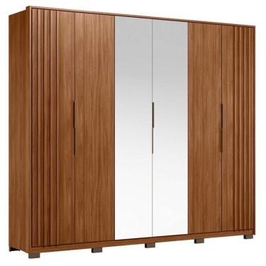 Imagem de Guarda Roupa Casal Ripado Atrice 6 Portas Nogueira Touch Com Espelho E Pés Demóbile ? Demartêz