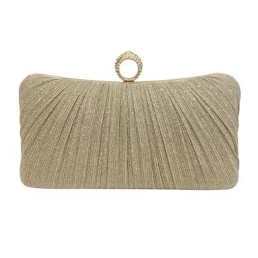 Imagem de Bolsa Clutch de Noite Plissada com Glitter para Mulheres Anel Strass Festa Casamento Noiva Pequena Elegante e Fashion Corrente Porte Ombro Único