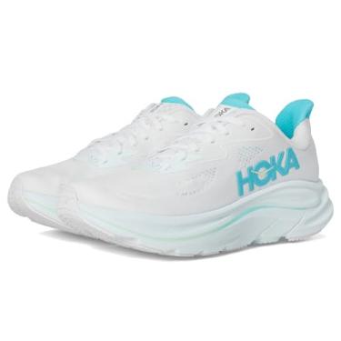 Imagem de HOKA Tênis feminino Clifton 10, Branco/azul cielo, 6.5 Wide