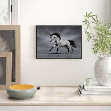 Imagem de Quadro Decorativo Fotografia Cavalo Preto E Branco 45x34cm - Quadros O