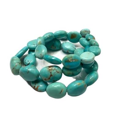 Imagem de Lady Works Fio de pedra natural turquesa Arizona de 33 cm, contas ovais lisas de 9 x 13 mm para fazer joias DIY | Beads_01498