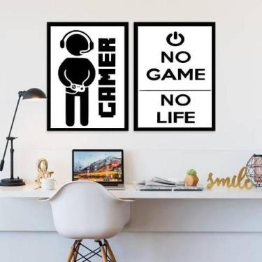 Imagem de Kit 2 Quadros Decorativos Gamer Life 24X18Cm Moldura Preta - Quadros O