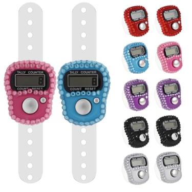 Imagem de LYIYEYAN Contador de dedo eletrônico de 12 peças, clicker de contagem de números de 5 dígitos com visor LCD, contador de passo de dedo redefinível, contador de contagem de dedos para golfe, contagem