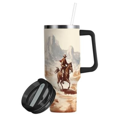 Imagem de ATTX Copo caubói americano de 850 g com alça, copo de aço inoxidável a vácuo de parede dupla com palha, caneca de café de viagem isolada #693