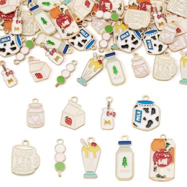 Imagem de Boutigem 36 pingentes de garrafa de leite esmaltada, tema de bebida, pingente de metal, pingente de sorvete, copo de sorvete, pingentes de comida de leite branco para artesanato faça você mesmo