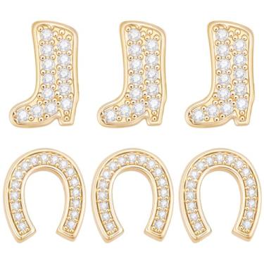 Imagem de Beebeecraft 8 peças, 2 estilos, contas temáticas ocidentais, banhado a ouro 18 K, latão metálico, zircônia cúbica, sapatos, contas de ferradura para fazer joias, colar, pulseira, artesanato DIY