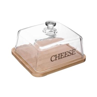 Imagem de Queijeira de Vidro C/Base de Bambu Basic 20x13cm Wolff