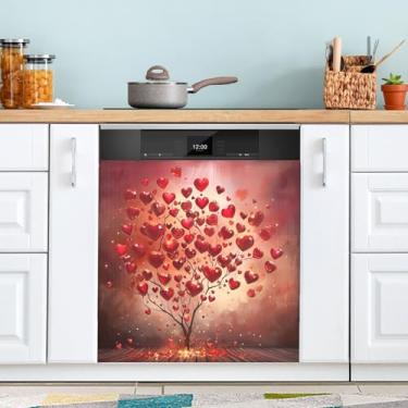 Imagem de ATTX Capa magnética para lava-louças Red Hearts Trees | Adesivo decorativo de eletrodomésticos de 58 x 66 cm para armários domésticos e eletrodomésticos #13