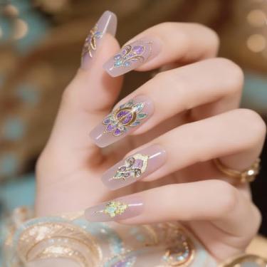 Imagem de Adesivos de unhas florais francesas 3D com efeito de brilho de murais - Novo estilo chinês em relevo unhas de pressão, design bonito limitado