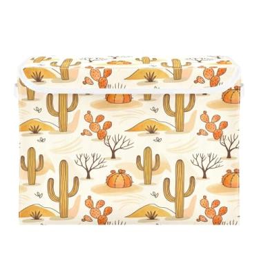 Imagem de Burbuja Caixa de armazenamento de plantas do deserto com tampa e alças, caixa de armazenamento grande dobrável para prateleiras armário quarto escritório organizador
