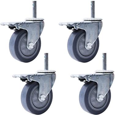 Imagem de Rodas giratórias resistentes – Pacote com 4 rodízios de substituição para móveis, carrinhos médicos, carros de jantar de hotel e escola, haste M14 x 60 mm, freio de 100 mm, mobilidade suave