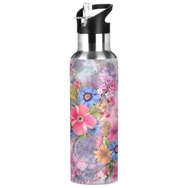 Imagem de Burbuja Garrafa de água moderna de aço inoxidável, garrafas de água isoladas a vácuo com tampa de canudo para esportes, academia, escola - à prova de vazamento e suor, sem BPA, 946 ml